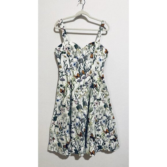 Avec Les Filles Dress Womens 14 Botanical Garden Floral Butterfly Midi Coquette - Picture 2 of 7